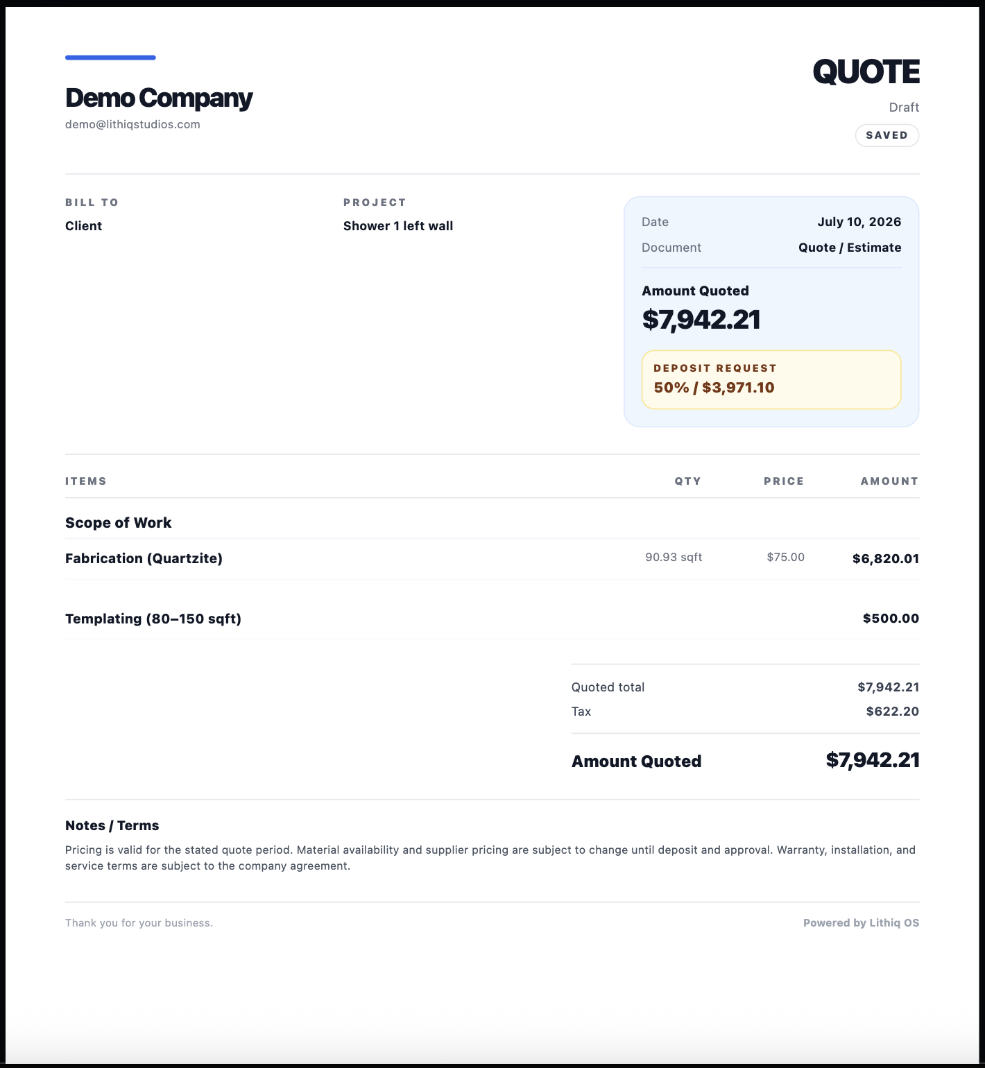 Branded quote and invoice examples